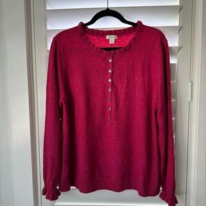 Sundance Women's fuchsia ruffle collar sweater with buttons.